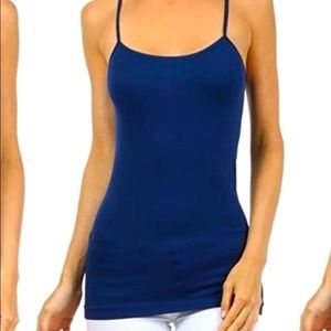 🆕YELETE:Solid Seamless Long Spaghetti Strap Navy Camisole Top-Size L/XL (10-16)